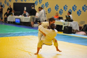 Two competitors but just one foot on the ground