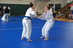 Benedicte Merle (Tohoku Boston) squares off with Anastasia Kouloganes (CPJC)